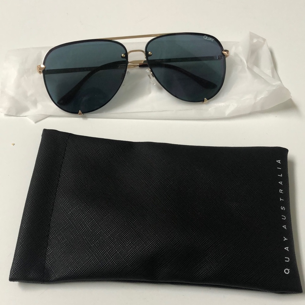 High key rimless Quay sunglasses gold/teal